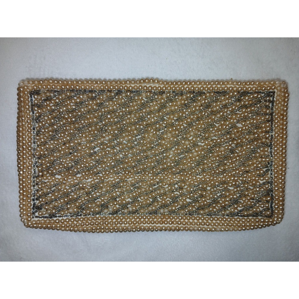 Vintage David's Import Made in Japan Cream/Gray Pearl Bead Purse Clutch bag